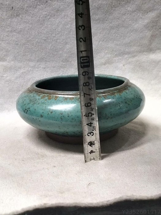 明代綠鈞釉窯變瓷洗，釉色細潤陳舊，窯變好，品相完好無損，尺寸古董古
