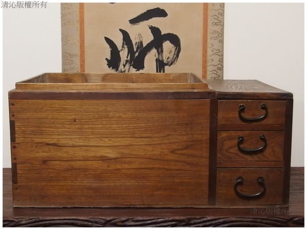 ☆清沁苑☆//清倉特價品出清//日本茶道具~櫸木製關東火鉢長火缽~c260