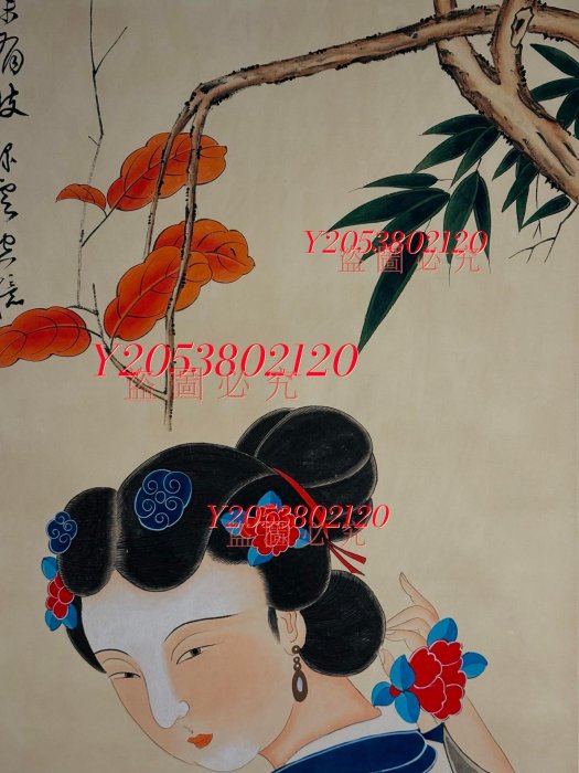 珍藏近現代著名國畫家張大千手繪仕女風景中堂立軸畫一幅004635945 【同