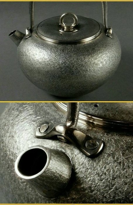東風--日本御茶道具【萩井一司作】純銀湯沸/銀瓶/銀壺一茶庵書付一祐好