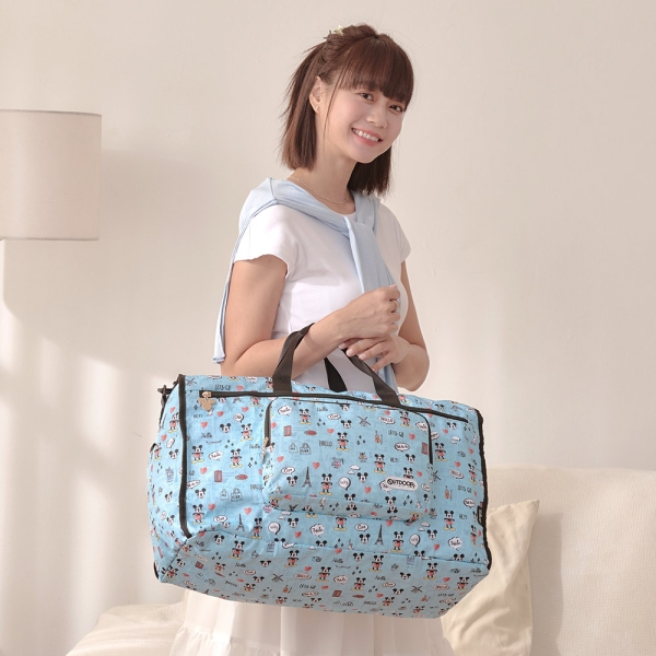 【OUTDOOR】迪士尼Disney-米奇環遊世界折疊旅行袋-藍色 ODDY24C13BL