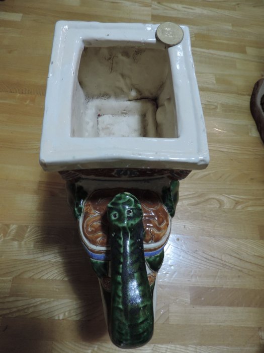 花台　唐三彩　象 早期收藏~老件中國風唐三彩手繪綠釉彩陶瓷器大象方型花台平穩腳