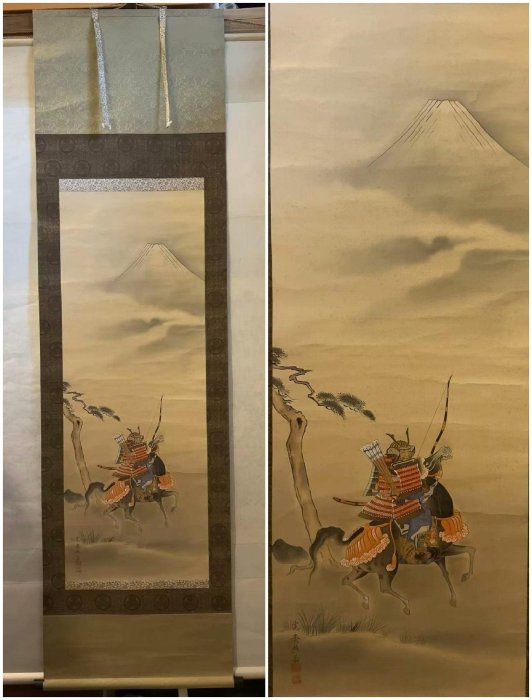 嚴選回流老字畫茶掛，森寬齋手繪武士絹本綾裱精品，實木軸頭精心打造