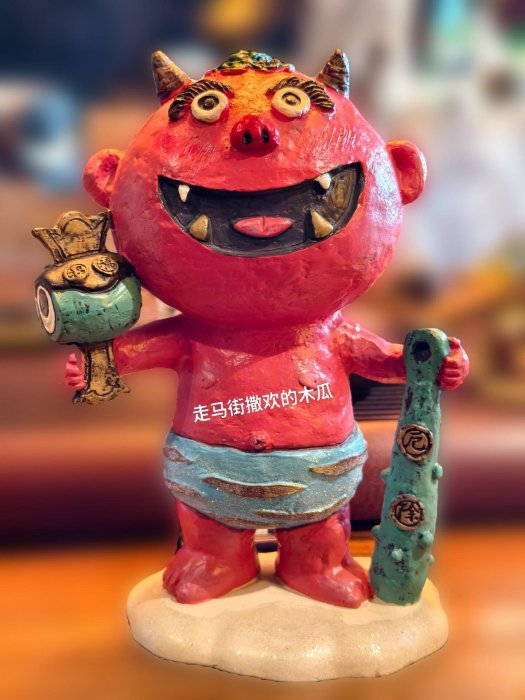 嚴選2005-2010年日本Seto工坊赤鬼青鬼置物人形，大尺寸樹脂手工藝術