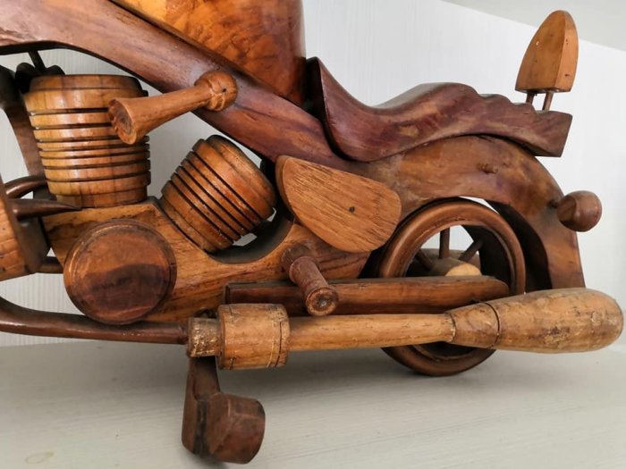 C0033 木製古董機車（特大) 長60寬30高30cm 收藏車老件早期收藏