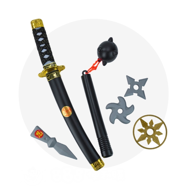 武具　刀装具　日本刀　模造刀   居合刀    肋差   短刀 『流星』 日版忍者短武士刀組(編織帶握把刀+流星錘+飛標)(ST)【888便利購