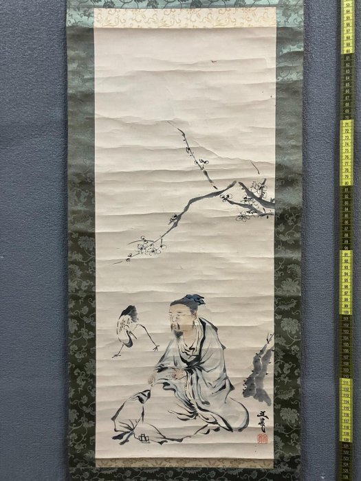 梅文筆架　蓮田脩吾郞　文鎮 清代谷文晁墨寶梅妻鶴子圖嚴選國畫古玩字畫綾裱紙本9-1223 文人畫作