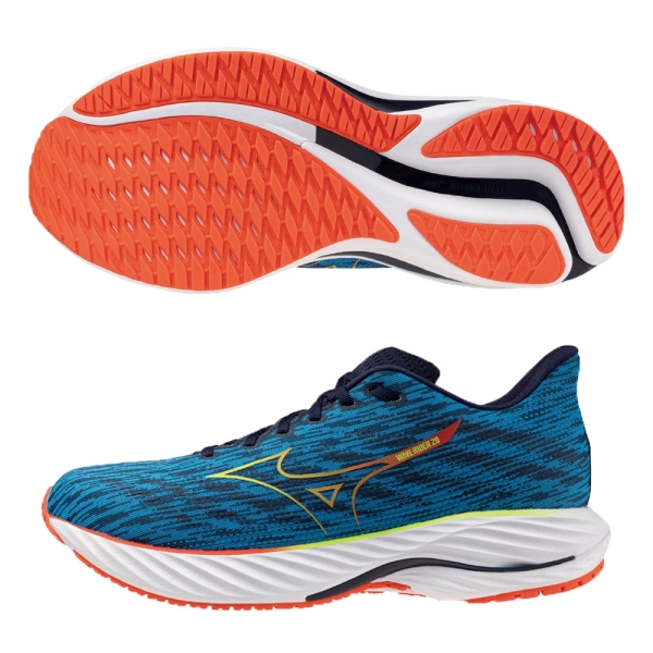 中國山水10 ACS] Mizuno 慢跑鞋Wave Rider 29 超寬楦男鞋米綠波浪片運動鞋