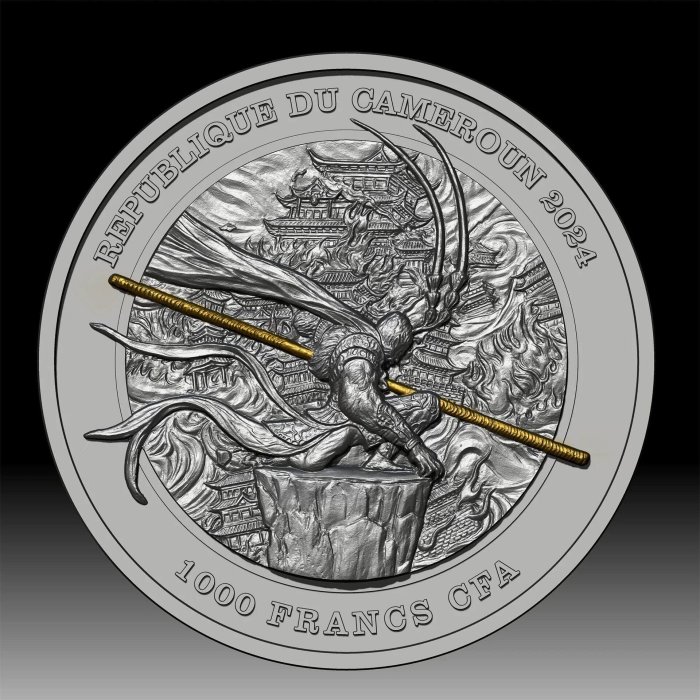 2024年カメルーン　孫悟空 李雲中　50g 大型銅貨　99枚限定 喀麥隆2024年云游記西游記孫悟空大鬧天空鏡砂精制鍍金銅幣喀麥隆20
