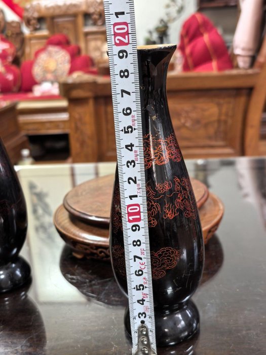 日本回流老貨80年代福建福州脫胎漆器雙龍戲珠賞瓶擺件，花入，花瓶賞瓶