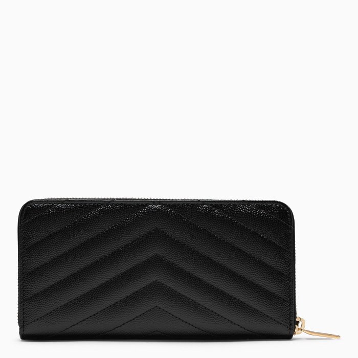 【YSL】MONOGRAM系列V字縫線魚子醬牛皮金屬LOGO拉鍊長夾/手拿包