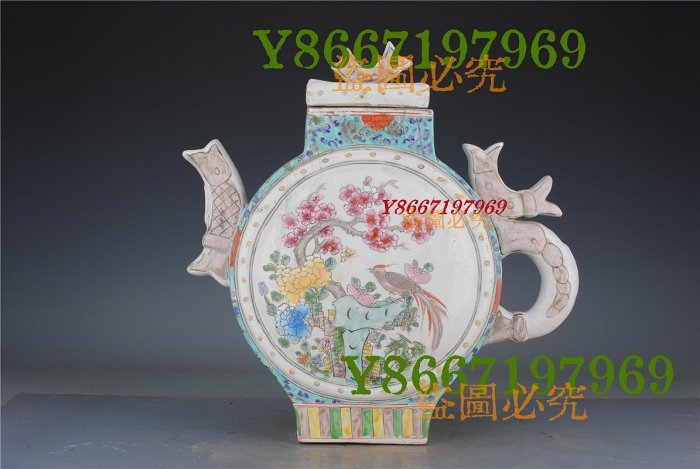 1266  中国　骨董　大清乾隆年製　粉彩人物花鳥文　花瓶　壺　時代物 清乾隆粉彩花鳥紋三魚壺古董古玩古瓷器文玩藝術收藏品高39厘米寬38厘米