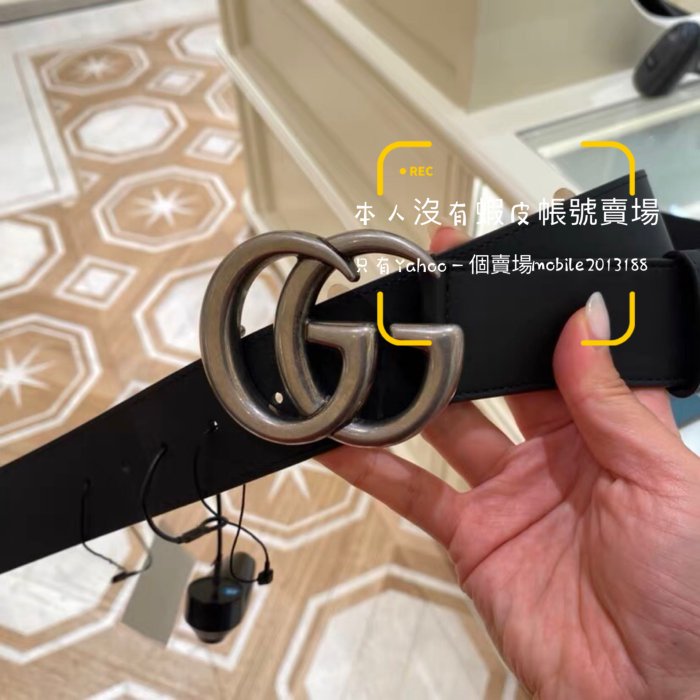 全新正品 Gucci 400593 Double G buckle 寬4CM 復古銀釦 雙GG 皮帶 腰帶