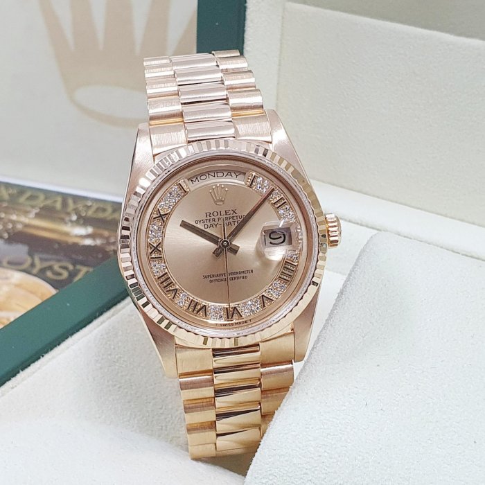 ROLEX 勞力士18238 Day-Date 蠔式18K金經典紅蟳原廠MR多層鑽面盤大眾