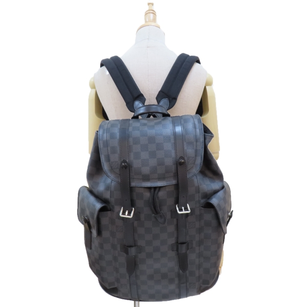 LOUIS VUITTON 路易威登黑色棋盤格PVC帆布Christopher MM 後背包
