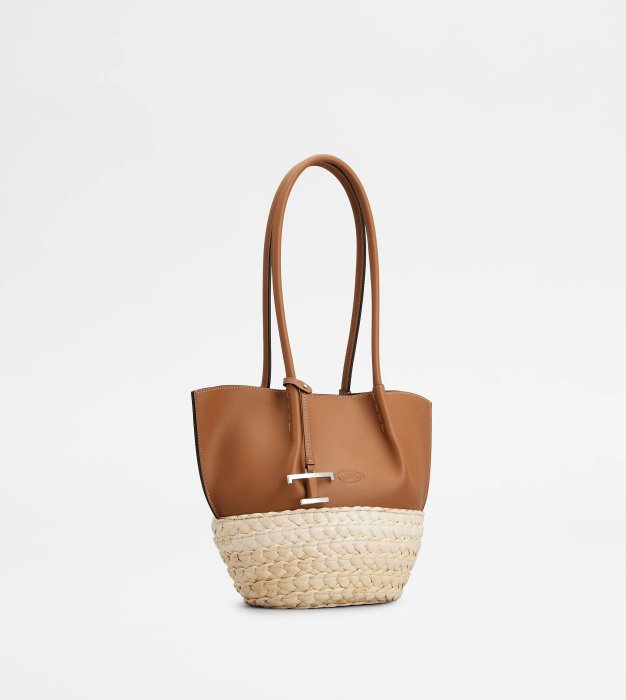 【Tod's】專櫃經典Timeless系列 納帕小牛皮草編皮革購物包