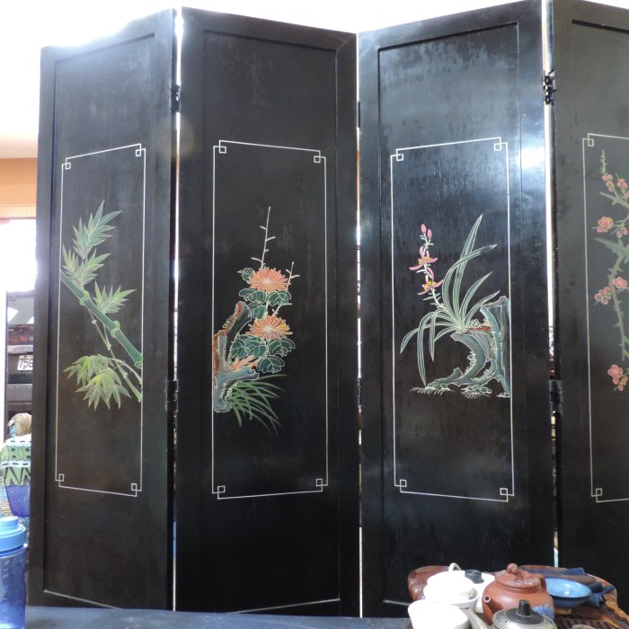 美品屏風　玉石細工　屏風 4パネル 玉石象嵌 美品屏風 玉石細工 屏風 4パネル 玉石象嵌 美品屏風 玉石細工 屏風