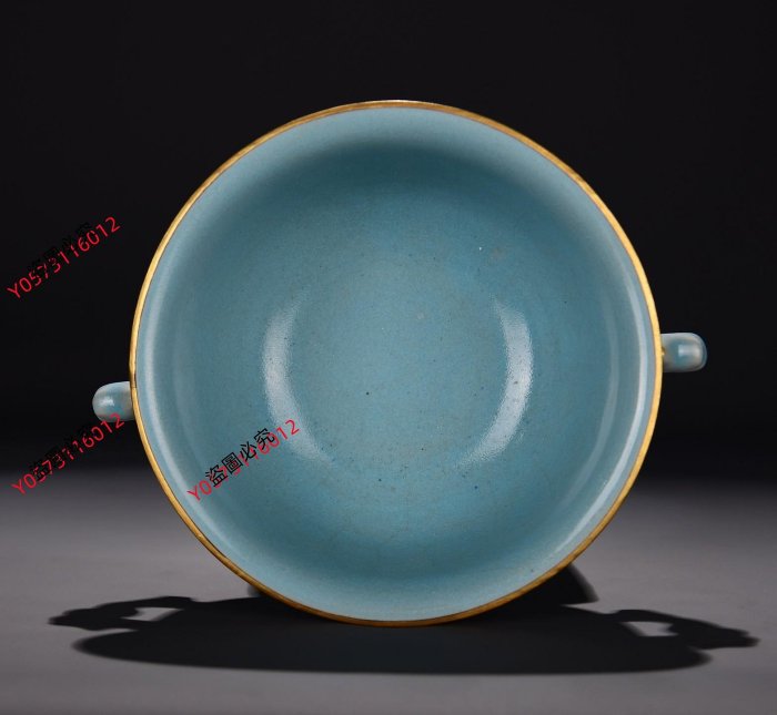 舊藏宋汝窯天藍釉包金口雙耳尊尺寸：7×1920xq29727古玩收藏擺件| Yahoo拍賣