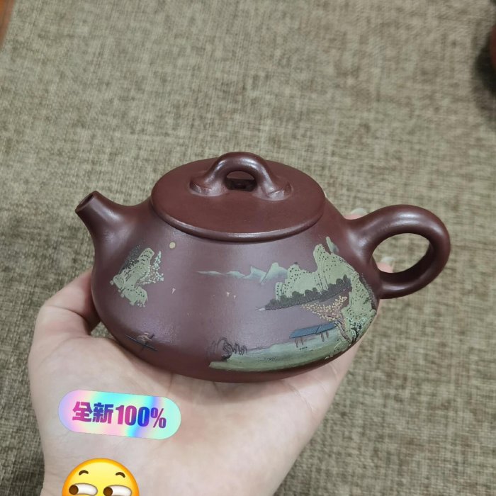 飾壺、茶壺 紫砂茶壺原礦砂料棗紅泥泥繪全手工制容量：210cc 石瓢壺​實力派劉玉霞