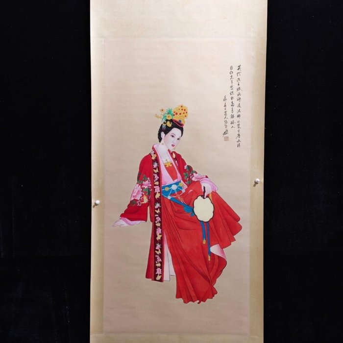 老畫四尺中堂畫張大千仕女手繪實物拍攝一物一圖材質宣紙裱好尺寸:長*寬