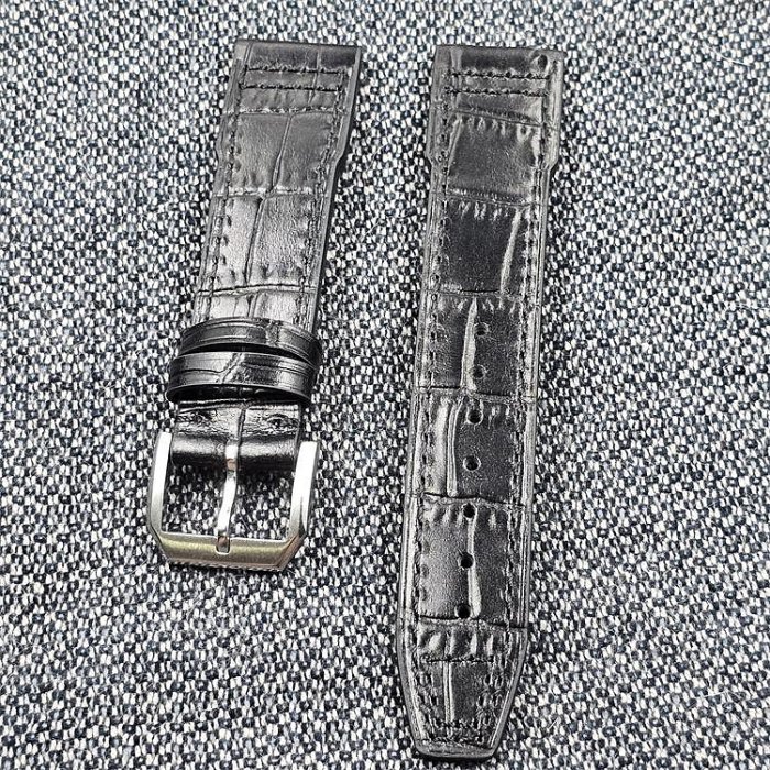代用錶帶 手錶帶 20 21 22mm黑色鱷魚壓紋竹節紋小牛皮針扣男手錶帶萬國iwc飛計代