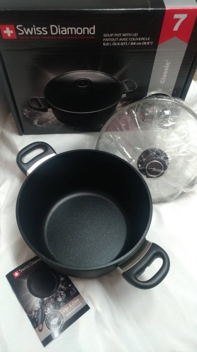 全新 Swiss Diamond 瑞仕鑽石鍋 24CM 雙耳 多用途 深湯鍋 含蓋 7號 康寧 煎鍋 瑞士 火鍋 全聯
