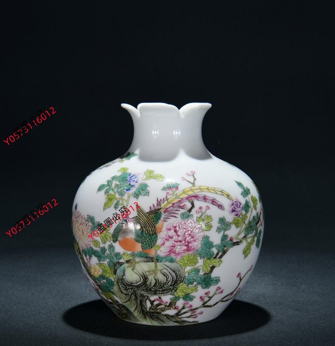 舊藏清雍正琺瑯彩花鳥紋石榴尊尺寸高18寬1335xq95252古玩收藏擺件 