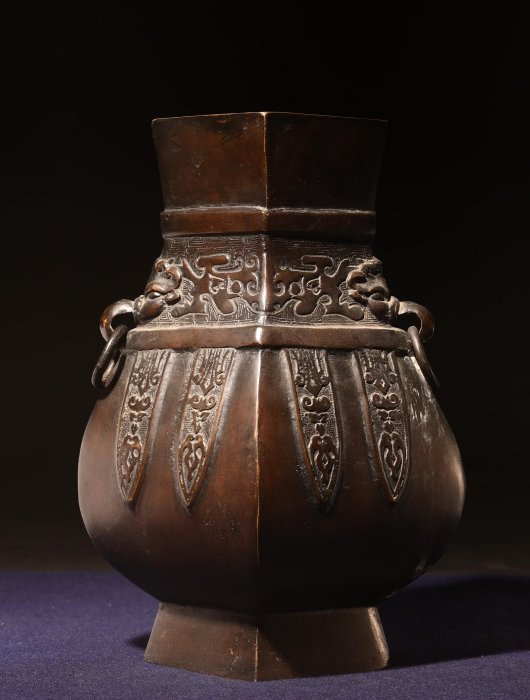 古花瓶，宣德銅製，古董，時代物 1/15結標大明宣德年製款古饕餮文銅瓶ADA0338 -花道插花花藝花學
