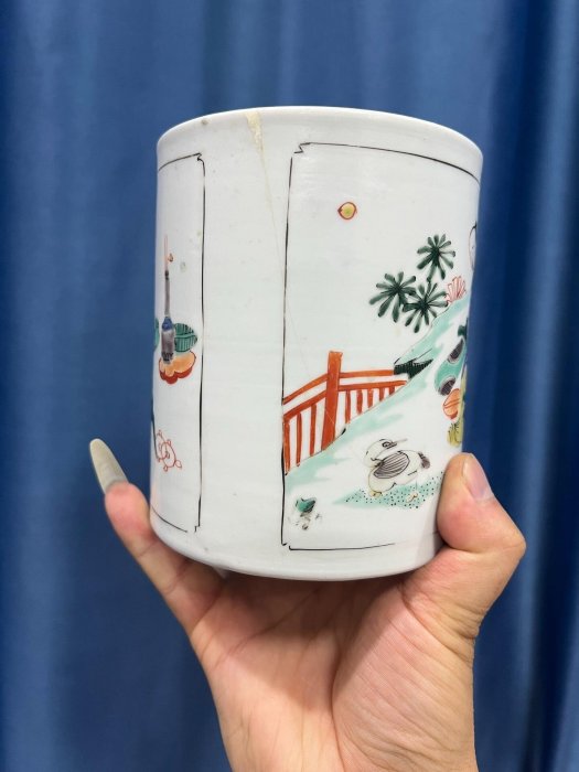 嚴選大清康熙五彩筆筒留念珍藏康熙時期古董筆筒文房收藏精品康熙五彩