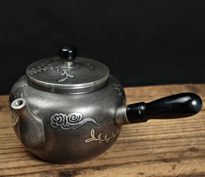 桑園の】日本老字號本錫錫半厚胎286g 側把壺急須茶壺高檔茶具T 11046