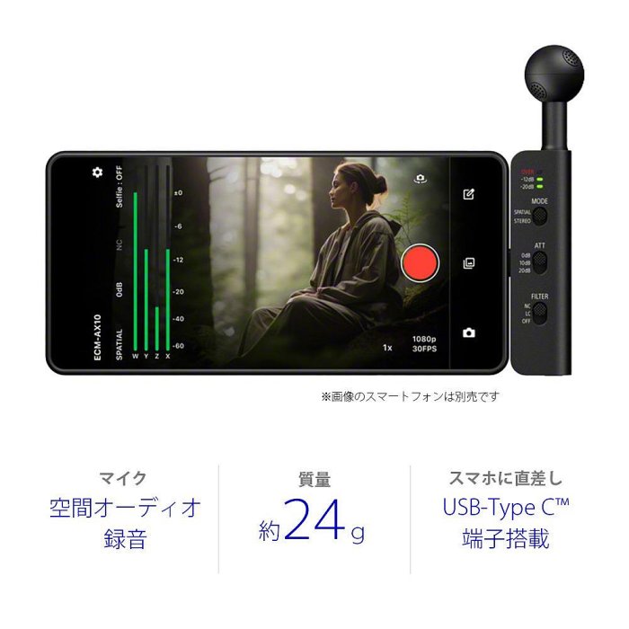 ㊑DEMO影音超特店㍿日本SONY ECM-AX10 空間音訊麥克風 YouTube / 動畫投稿 /聲音收錄 便攜式 智慧手機麥克風 USB-C