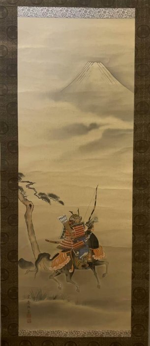 嚴選回流老字畫茶掛，森寬齋手繪武士絹本綾裱精品，實木軸頭精心打造