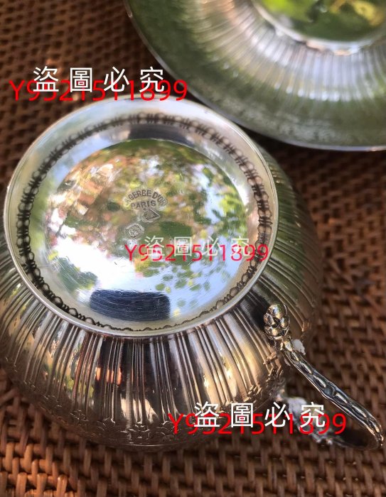 歐洲古董銀器，法國巴黎.Chpus滿工璣鏤工藝純銀茶杯、咖啡杯碟套（兩套