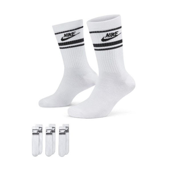 NIKE 長襪 EVERYDAY PLUS 白黑 條紋 中高筒 三雙一組 襪子 DX5089-103