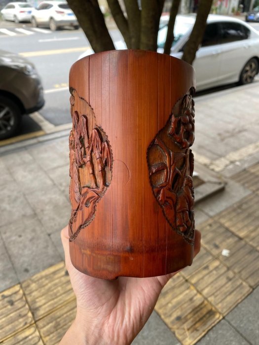 嚴選手工竹雕藝術品，精緻人物筆筒適合文人收藏竹雕筆筒藝術品| Yahoo拍賣