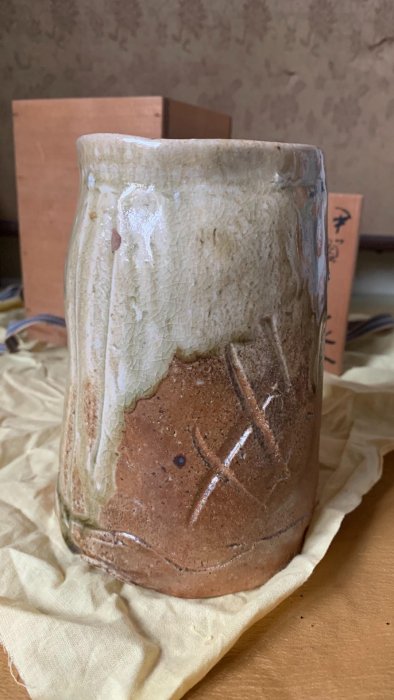 國寶級伊賀燒掛花器，三田窯谷本光生親制古伊賀花瓶，老柴燒工法雕琢