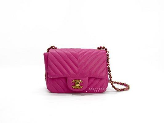 台中店  遠麗精品~ T0011 Chanel包包 桃粉色山形紋金釦方胖
