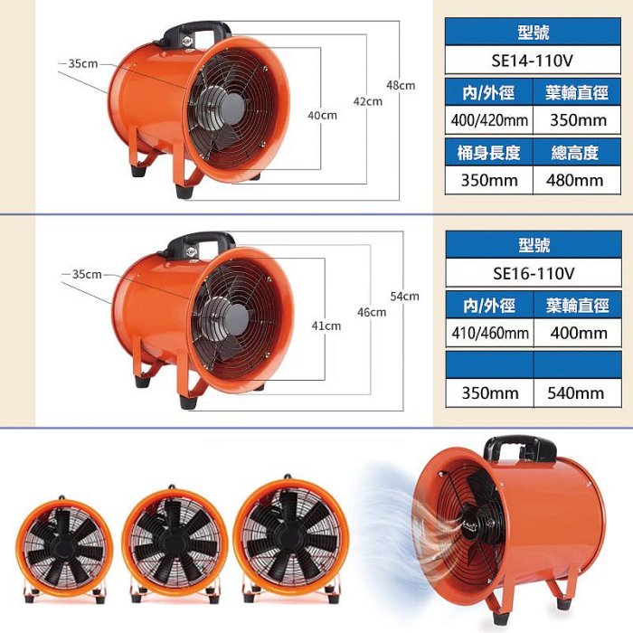 宇慶ASAHI 附發票｜手提抽送風機8~16吋｜8、10、12、14、16吋抽風扇排