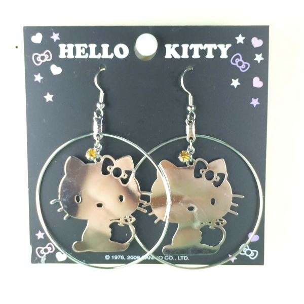 【震撼精品百貨】Hello Kitty 凱蒂貓~造型耳環-側坐圓圈造型