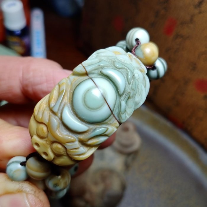 獨一無二→稀有絕版珍藏級天然西藏綠玉髓原礦天珠正品{雙龍獻瑞}手鍊