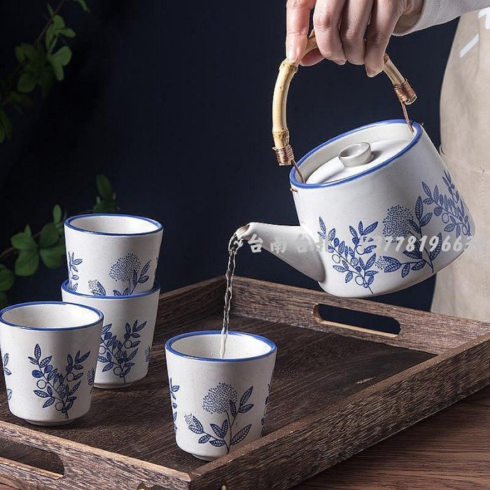 日式提梁茶壺500m精選l家用冷水壺復古粗陶茶具餐廳商用泡茶壺帶水杯