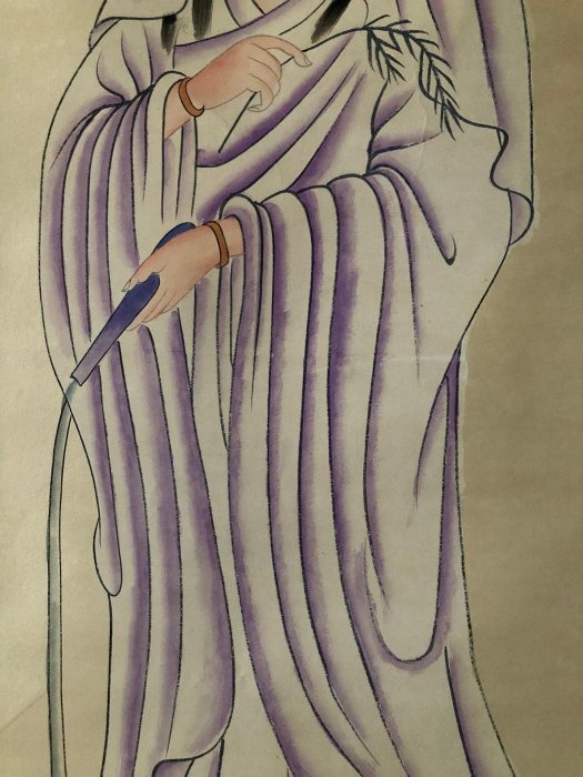 S57【張大千】觀音，三尺畫芯精裱，純手繪作品裝裱好尺寸：188x80cm