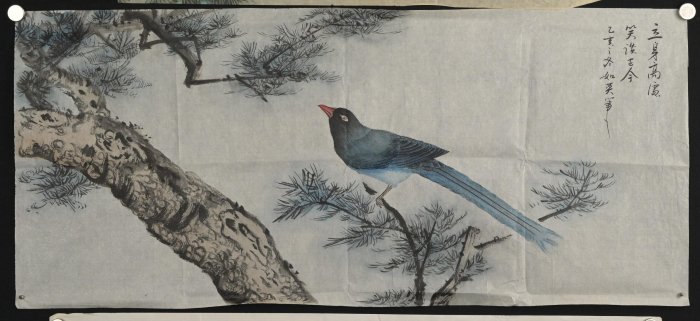玖隆蕭松和挖寶網K》戰志剛松鶴延年/ 如英鳥松樹古代人像花卉彩墨畫共3