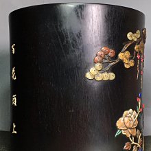 小葉紫檀木鑲多寶筆筒滿金星牛毛紋清晰高19厘米寬18.5厘米【十大雜項