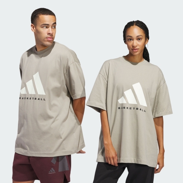 ADIDAS 短T BASKETBALL 米灰色 寬版 短袖 中性 JD6127