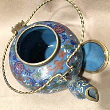 小小的】～ 清末老件～ 景泰藍銅胎掐絲琺瑯福壽紋茶壺late qing
