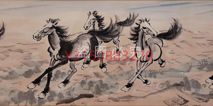 N徐悲鸿纸本骏马图手卷画心尺寸33.7x366.4公分古玩書畫字畫【九分利