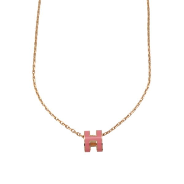 HERMES 愛馬仕 Mini Pop H 項鍊 粉色琺瑯 玫瑰金鍍金 【二手名牌BRAND OFF】