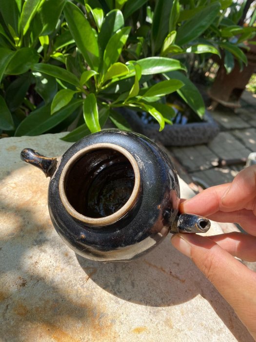 嚴選古董老壺明式無蓋水滴壺磕痕及粘痕實物見圖黑定水滴壺老壺古代收藏