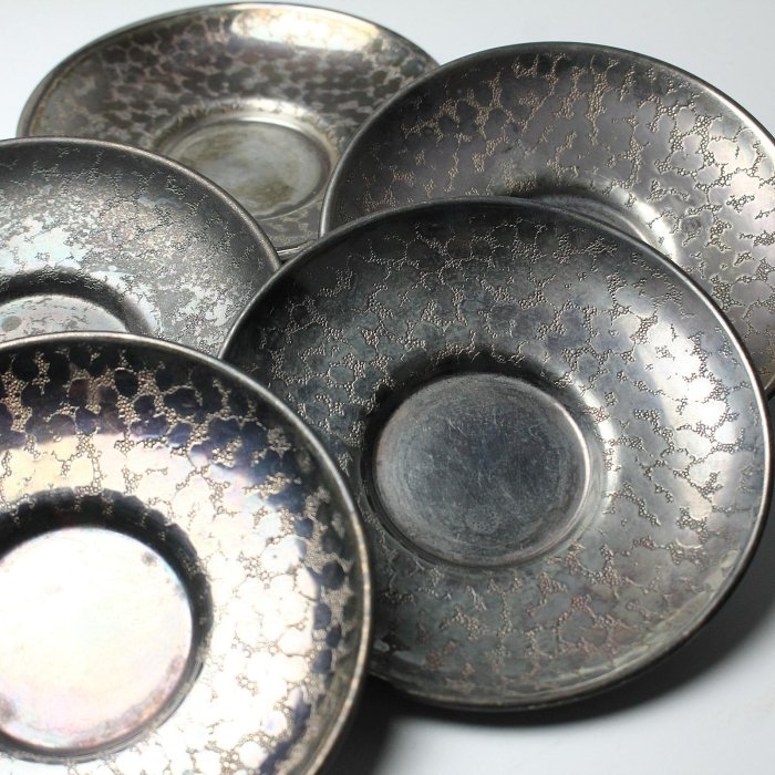 琴》煎茶道具 松栄堂造 槌目茶托五客 極上品 在銘